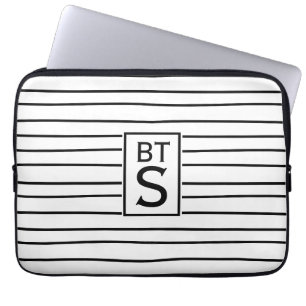 Capa Para Notebook Bolsa de laptop de Monograma com Stripes Pretas e