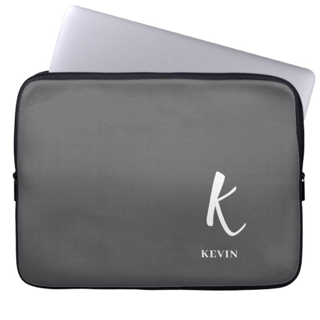 Capa Para Notebook Bolsa de laptop de Monograma da Cinza Elegante (Frente)