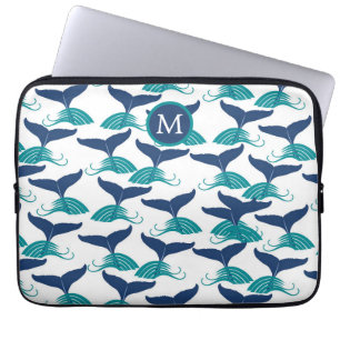 Capa Para Notebook Bolsa de laptop de Monograma das Caudas Azuis