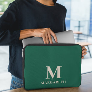 Capa Para Notebook Bolsa de laptop de Monograma Verde Florestal Elega