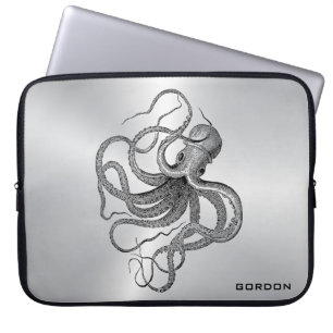 Capa Para Notebook Bolsa de laptop de Octopus Náutico de Fundo Prata
