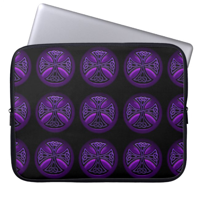 Capa Para Notebook Bolsa de laptop de Padrão Celta Preto e Roxo (Frente)
