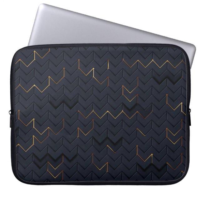 Capa Para Notebook Bolsa de laptop de padrão Chevron Dourado Elegante (Frente)