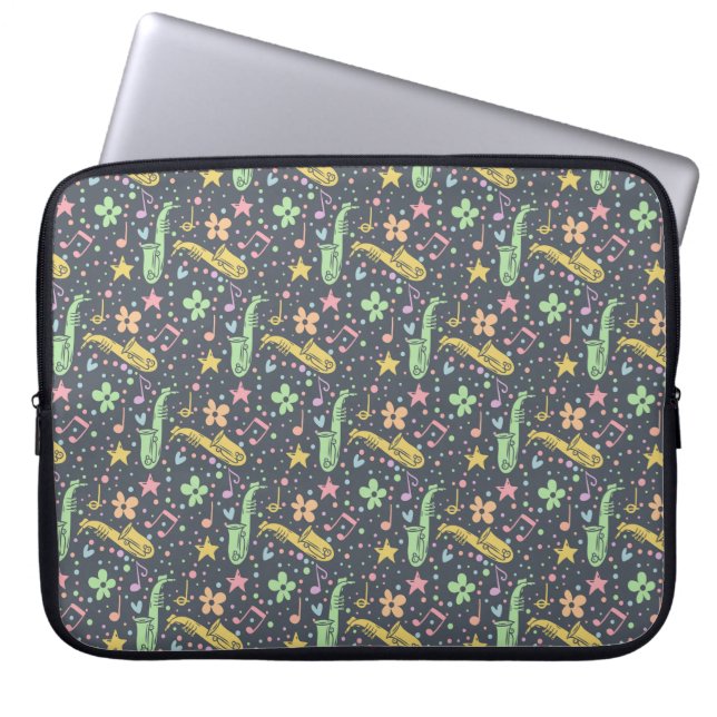 Capa Para Notebook Bolsa de laptop de Padrão Retrosaxofone Escuro (Frente)