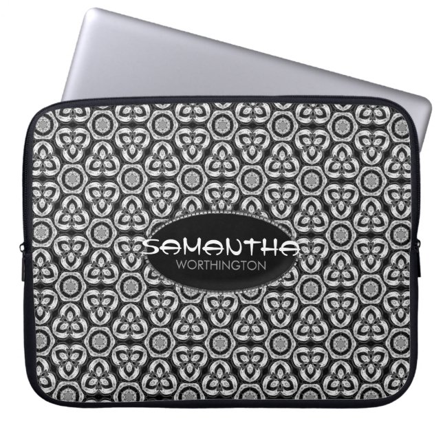 Capa Para Notebook Bolsa de laptop de padrão tribal Black Silver (Frente)