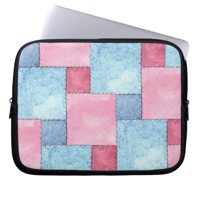 Capa Para Notebook Bolsa de laptop de patch Denim, Pinks, Blues (Frente)