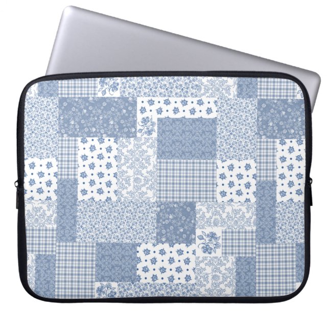 Capa Para Notebook Bolsa de laptop de Patchwork do Indigo Faux Nostal (Frente)
