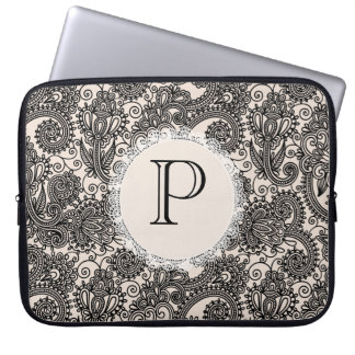Capa Para Notebook Bolsa de Laptop de Renda Preta com Monograma Elega