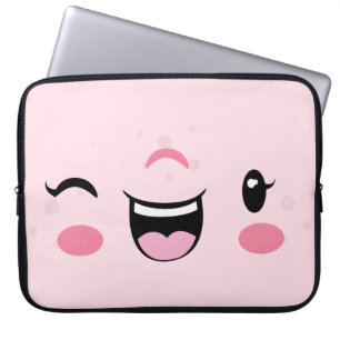 Capa Para Notebook Bolsa de laptop de rosto de Kawaii, cor-de-rosa