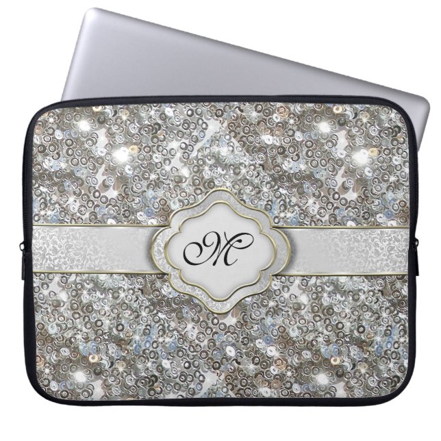 Capa Para Notebook Bolsa de laptop de Sequência Silver Sparkly (Frente)