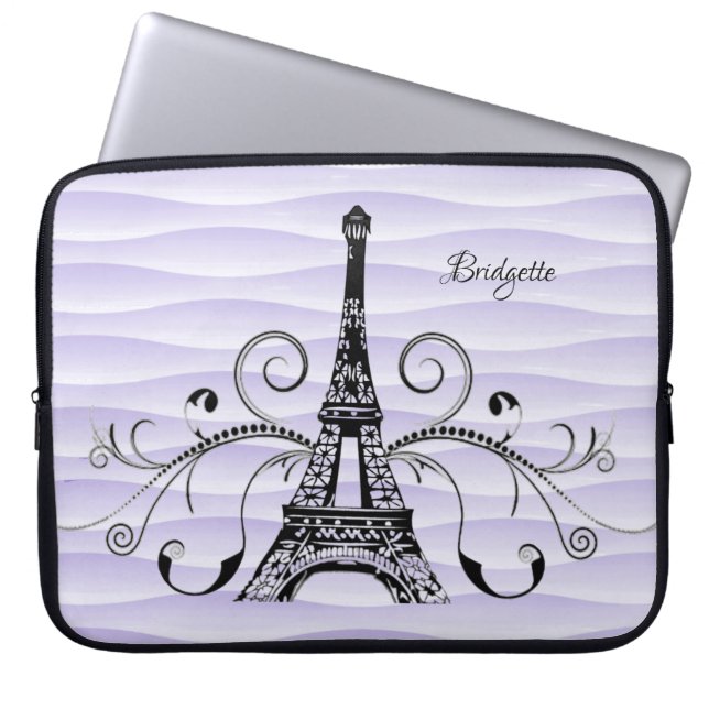 Capa Para Notebook Bolsa de laptop de torre Eiffel roxa (Frente)