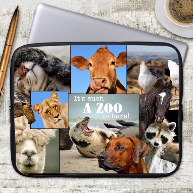 Capa Para Notebook Bolsa de laptop de Zoo Engraçado (Laptop sleeve featuring a collage of funny and cute animals)