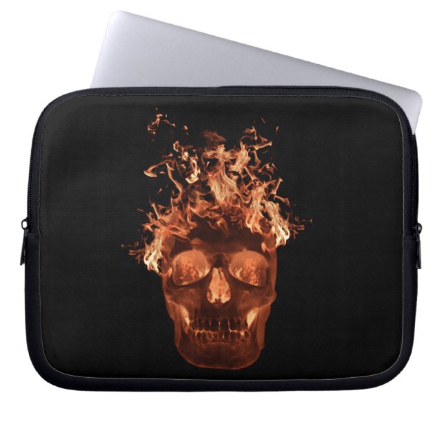 Capa Para Notebook Bolsa de laptop do crânio de fogo laranja (Frente)