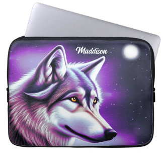Capa Para Notebook Bolsa de laptop do Lobo Místico à Noite