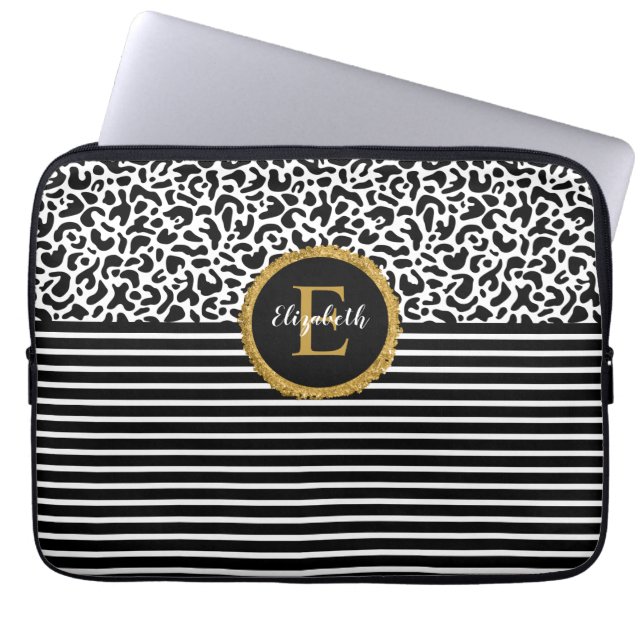 Capa Para Notebook Bolsa de laptop do Monograma do Leopardo Negro Ele (Frente)