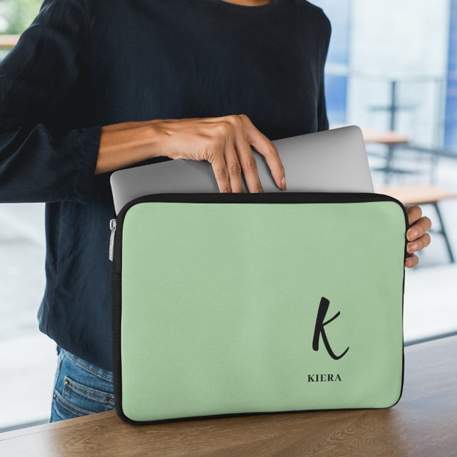 Capa Para Notebook Bolsa de laptop do Monograma Verde Elegante Kiwi (Criador carregado)