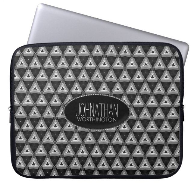 Capa Para Notebook Bolsa de laptop do padrão Aztec Triângulos Preto (Frente)