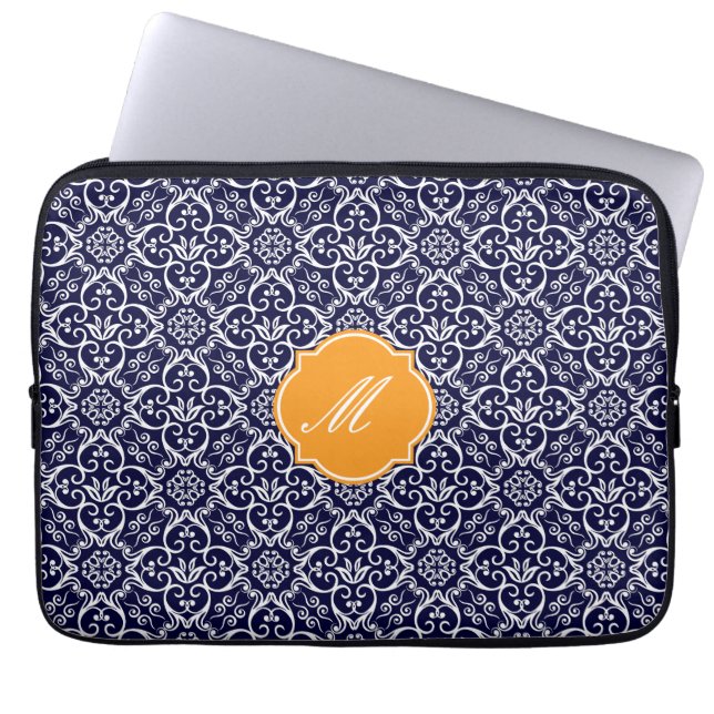 Capa Para Notebook Bolsa de laptop do padrão marinho Blue Damaks (Frente)