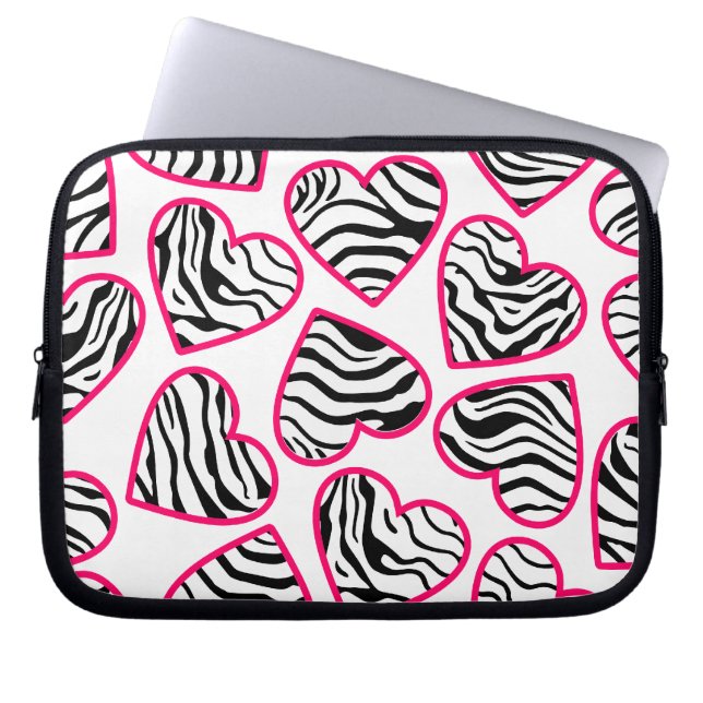 Capa Para Notebook Bolsa de laptop dos corações de zebra (Frente)