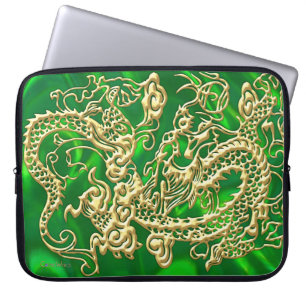Capa Para Notebook Bolsa de laptop Dourada de Lush Verde Satin