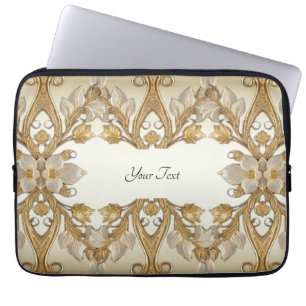 Capa Para Notebook Bolsa de laptop Dourada decorativa das flores bran