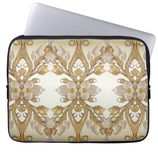 Capa Para Notebook Bolsa de laptop Dourada decorativa das flores bran