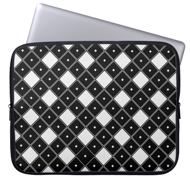 Capa Para Notebook Bolsa de laptop em forma de diamante preto e branc (Frente)
