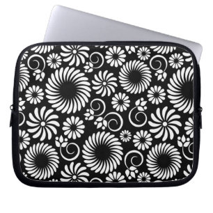 Capa Para Notebook bolsa de laptop floral a preto e branco