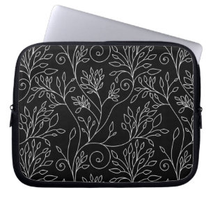 Capa Para Notebook Bolsa de laptop floral branca e preta