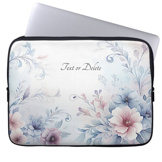 Capa Para Notebook Bolsa de laptop Floral Cor Azul Rosa (Frente)