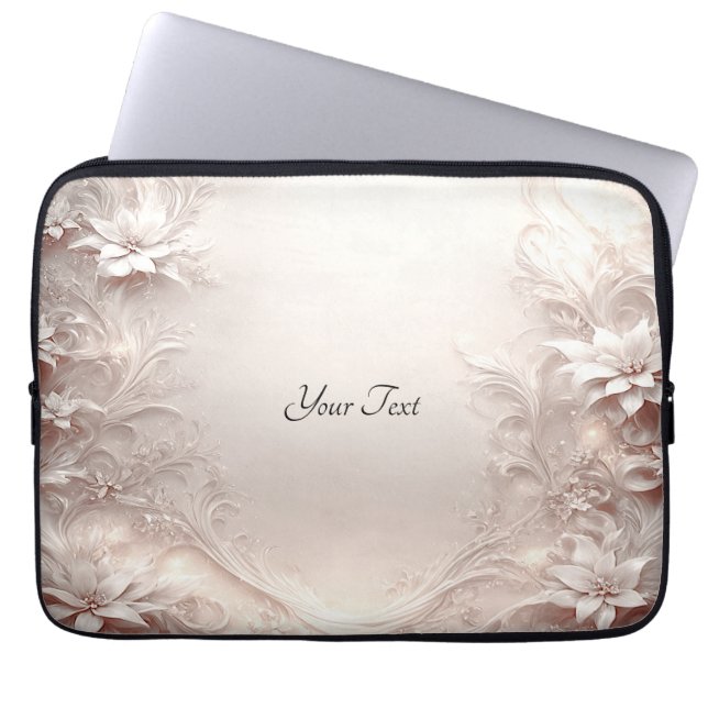 Capa Para Notebook Bolsa de laptop Floral de Marfim branca (Frente)