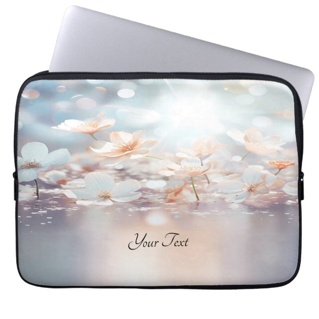 Capa Para Notebook Bolsa de laptop Floral de Pêssego Branco (Frente)