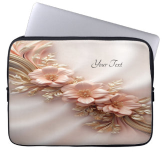 Capa Para Notebook Bolsa de laptop Floral de Pêssego Laranja Elegante