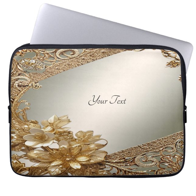 Capa Para Notebook Bolsa de laptop Floral do Ornamentado Dourado mode (Frente)