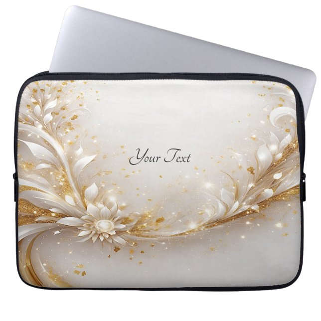 Capa Para Notebook Bolsa de laptop Floral Dourada branca (Frente)
