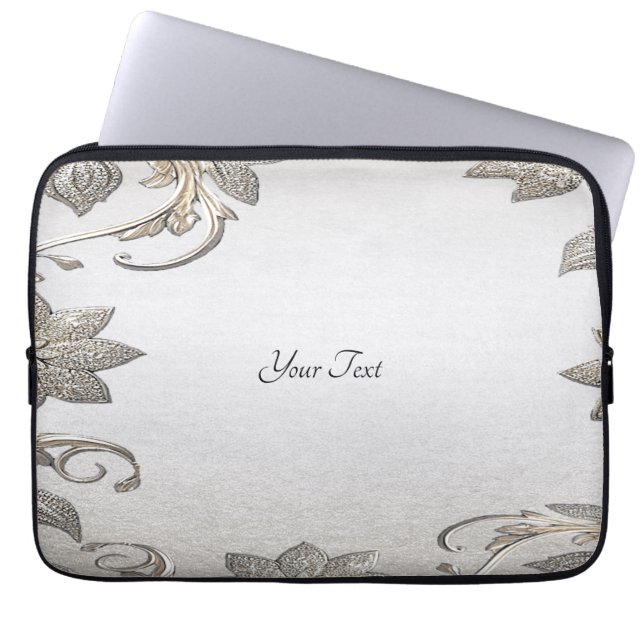 Capa Para Notebook Bolsa de laptop Floral Dourada prata (Frente)