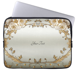 Capa Para Notebook Bolsa de laptop Flores brancas do Ornamentado ouro