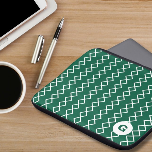 Capa Para Notebook Bolsa de laptop Geométrica do Monograma Verde (Criador carregado)