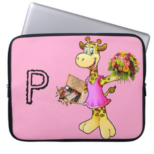 Capa Para Notebook Bolsa de laptop Girafa Chocolate Floral Rosa
