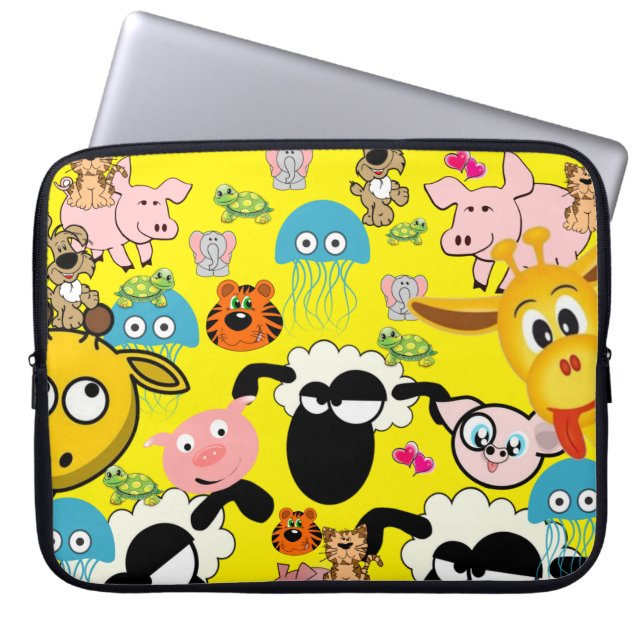 Capa Para Notebook Bolsa de laptop Girafa, Suíno, Cachorro, Gatinho,  (Frente)