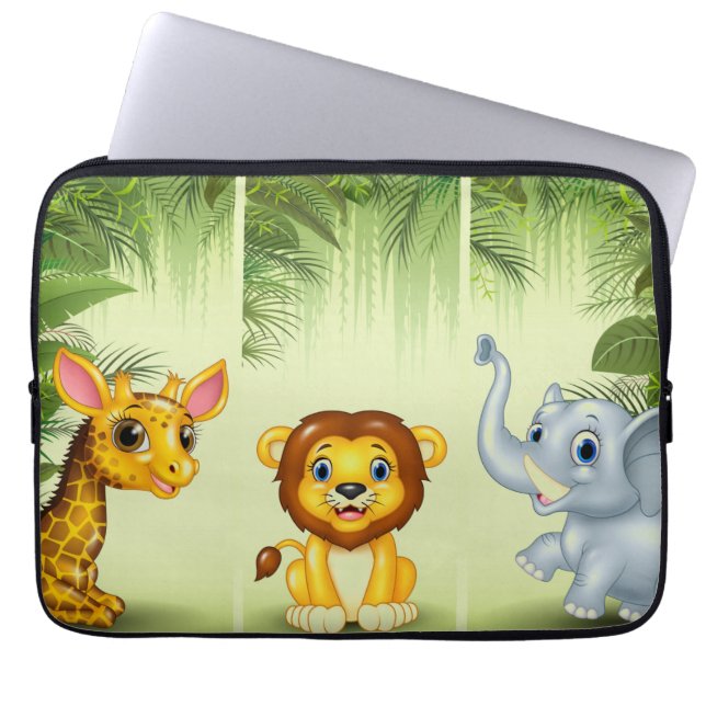 Capa Para Notebook Bolsa de laptop Giraffe Lion Elephant Kids (Frente)