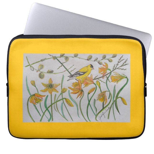 Capa Para Notebook Bolsa de laptop Goldfinch & Daffodils (Frente)