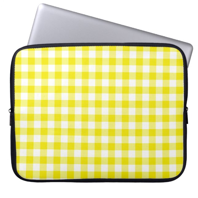 Capa Para Notebook Bolsa de laptop Lemon Yellow Check Gingham (Frente)