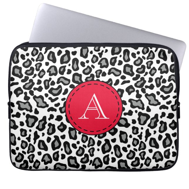 Capa Para Notebook Bolsa de laptop-leopardo branco monograma (Frente)