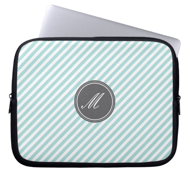 Capa Para Notebook Bolsa de laptop Monograma com Stripes Azuis (Frente)