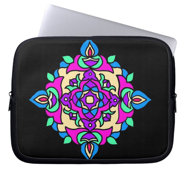 Capa Para Notebook Bolsa de laptop Negra com Padrão Bright Rangoli (Frente)