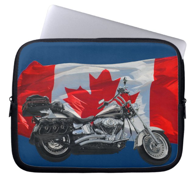 Capa Para Notebook Bolsa de laptop Patriótica de Motocicleta e Canadá (Frente)