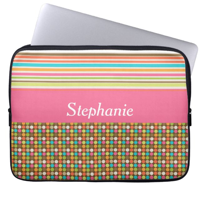 Capa Para Notebook Bolsa de laptop Personalizada Bolinhas e Stripes (Frente)