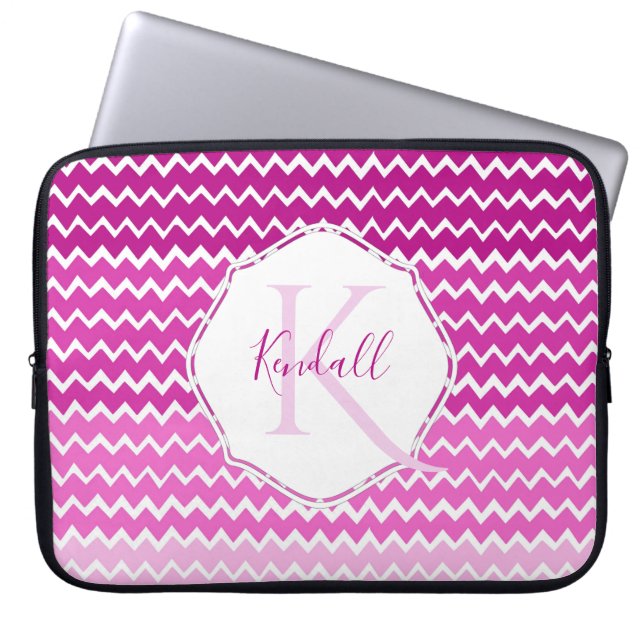 Capa Para Notebook Bolsa de laptop Personalizada Chevron de Mão Rosa (Frente)