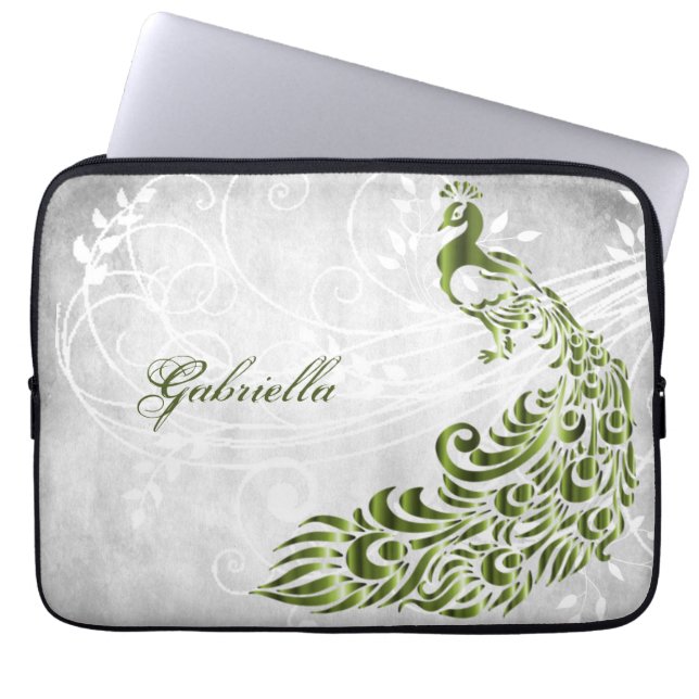 Capa Para Notebook Bolsa de laptop Personalizada de Pavão Verde (Frente)
